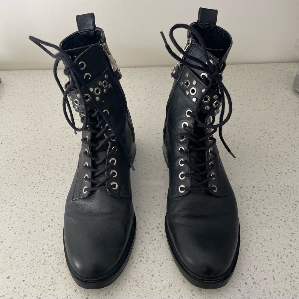 Zara Trafaluc Black Faux Leather Combat Boot EU‎ 41